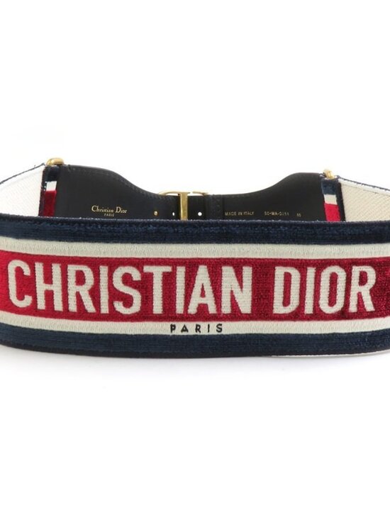Christian Dior Belt Navy/Red/Off White/Gold Velor/Leather/Metal main image 7